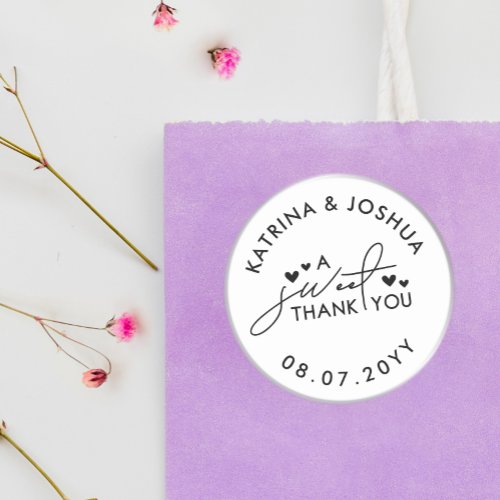 A Sweet Thank You Hearts Wedding Favor Classic Round Sticker