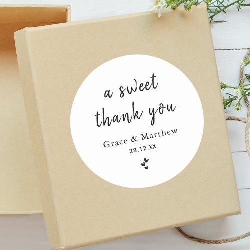 A Sweet Thank You Minimalist Wedding Favor Classic Round Sticker