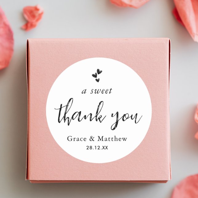 A Sweet Thank You Minimalist Wedding Sweet Favor Classic Round Sticker (Creator Uploaded)