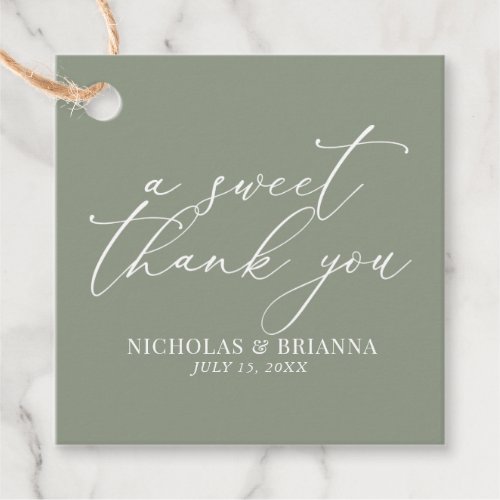 A Sweet Thank You Sage Green Elegant Wedding Favor Tags