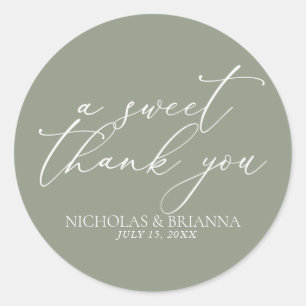 A Sweet Thank You Sage Green Minimalist Wedding Classic Round Sticker