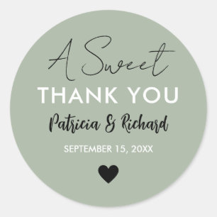 A Sweet Thank You Sage Green Wedding Favor   Classic Round Sticker