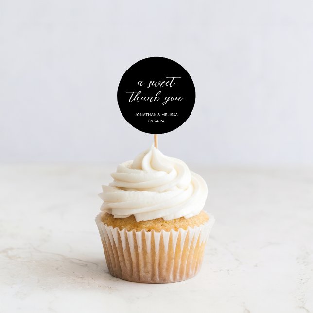A Sweet Thank You Script Black Wedding Favor Classic Round Sticker (Creator Uploaded)
