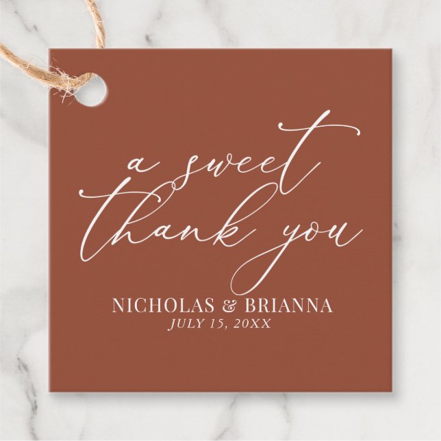 A Sweet Thank You Terracotta Burnt Orange Wedding Favor Tags (Front)