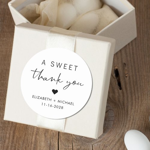 A Sweet Thank You Wedding Favor Classic Round Sticker
