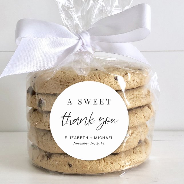 A Sweet Thank You Wedding Favor Classic Round Sticker (Creator Uploaded)