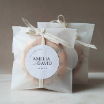 A Sweet Thank You Wedding Favor Tag Sticker<br><div class="desc">Minimalist Wedding Favors Round Sticker. Personalized Simple Minimalist Sticker. Just click the customize further link,  shown under the text personalization area on the right,  and choose your custom color background. This sticker template makes it fast and easy to create stunning additions to your wedding decor.</div>