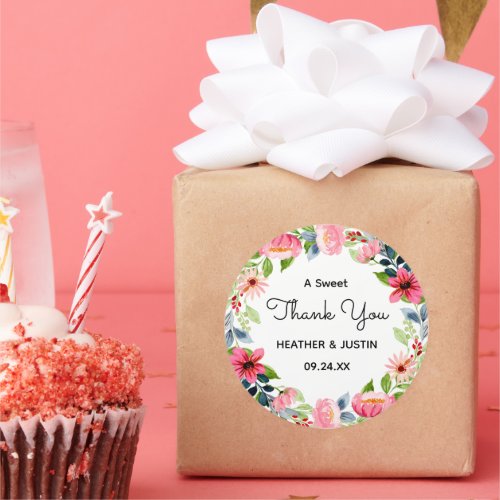 A Sweet Thank You Wedding Party Favor Personalized Classic Round Sticker