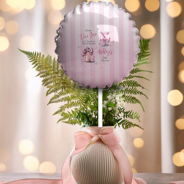 A Sweet Tini One Pink Coquette Girl Baby Shower Balloon ("A Sweet Tini One" Coquette Bows Martini | Bottle Girl Baby Shower Balloon)