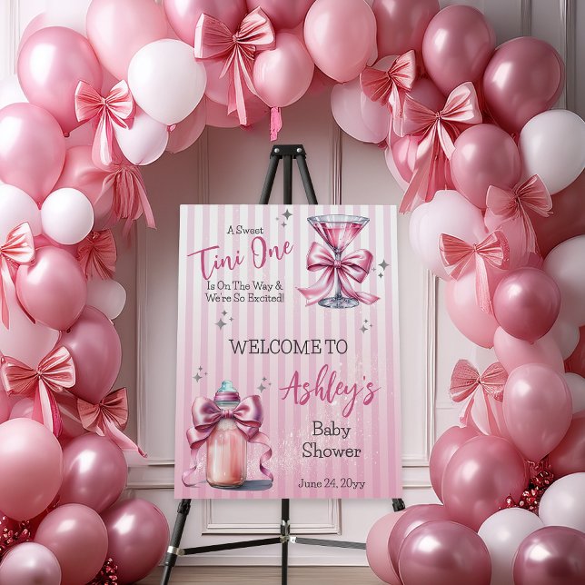 A Sweet Tini One Pink Coquette Girl Baby Shower Foam Board ("A Sweet Tini One Is On the Way . . ." Coquette Bows Martini | Bottle Girl Baby Shower Foam Board)