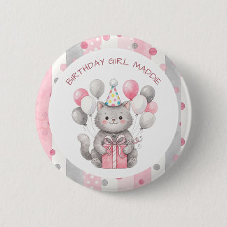 A Sweet Whimsical Cat Birthday Girl Button