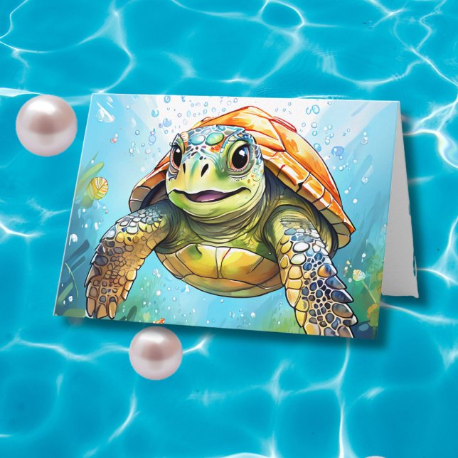A Swimming Sea Turtle & Coloring Page Birthday Card (Creator Uploaded)