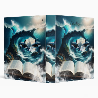 A Swimming steampunk Orca in the wave. 3 Ring Binder