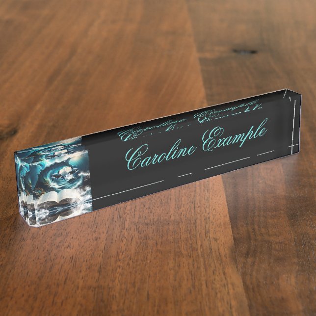 A Swimming steampunk Orca in the wave. Desk Name Plate (Side)