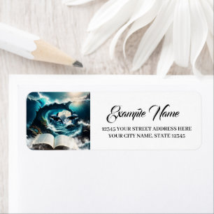 A Swimming steampunk Orca in the wave. Label
