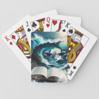 A Swimming steampunk Orca in the wave. Playing Cards