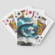 A Swimming steampunk Orca in the wave. Poker Cards