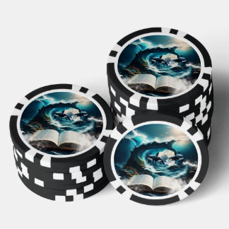 A Swimming steampunk Orca in the wave. Poker Chips