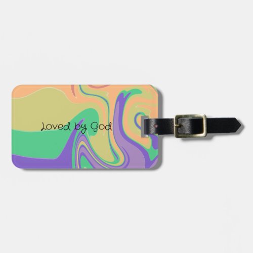 A swirly rainbow in muted colors for traveling luggage tag