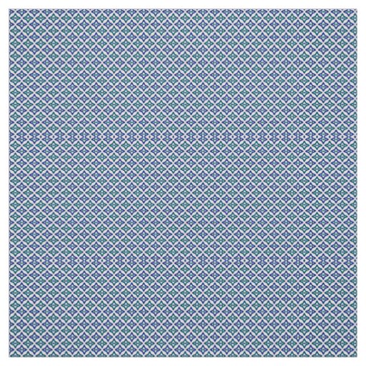 A symmetrical blue and white rug with intricate mo fabric