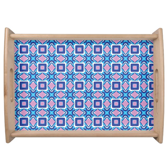 A symmetrical geometric pattern featuring blue  serving tray (Front)