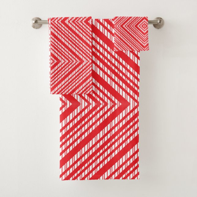 A symmetrical pattern featuring red, orange, and p bath towel set (Insitu)