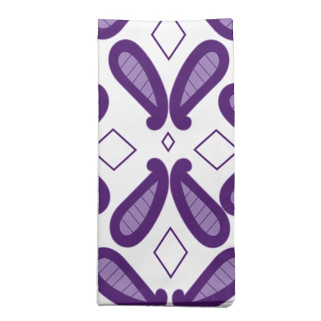 A symmetrical pattern featuring white and purple m cloth napkin (Folded)