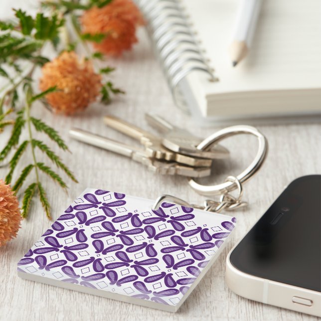 A symmetrical pattern featuring white and purple m keychain (Front Right)