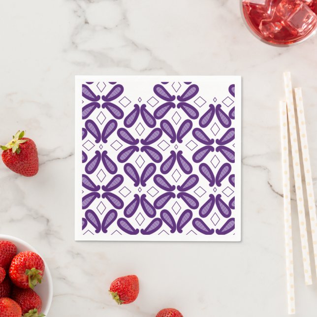 A symmetrical pattern featuring white and purple m napkins (Insitu)