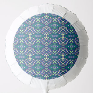 A symmetrical pattern of blue motifs on a textile balloon