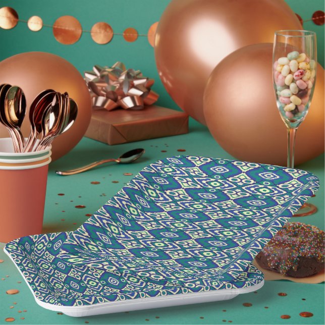 A symmetrical pattern of blue motifs on a textile  paper plates (Multi)