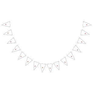 A symmetrical red graphic design featuring geometr bunting flags