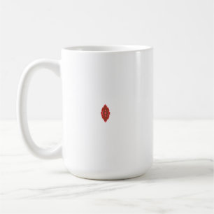 A symmetrical red graphic design featuring geometr coffee mug