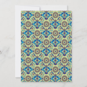 A symmetrical textile design featuring blue and or invitation