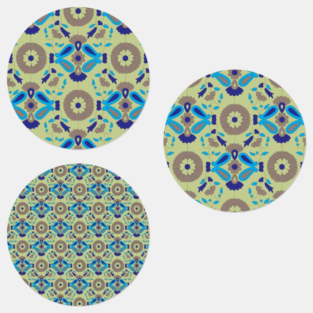 A symmetrical textile design featuring blue and or labels (Group)