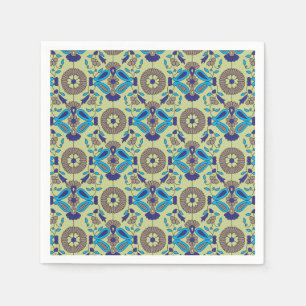 A symmetrical textile design featuring blue and or napkins