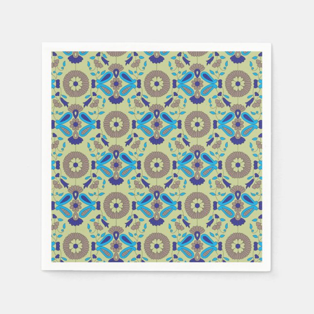 A symmetrical textile design featuring blue and or napkins (Front)