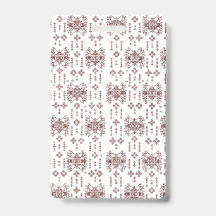 A symmetrical white wrapping paper featuring a rep badge