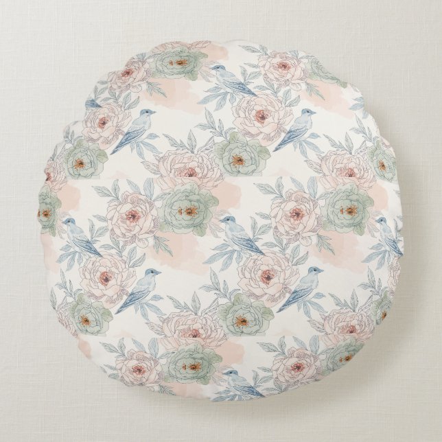 A symphony of song and petals pattern round pillow (Front)