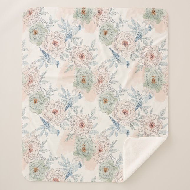 A symphony of song and petals pattern sherpa blanket (Front)