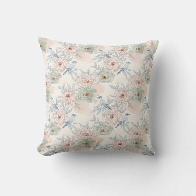 A symphony of song and petals pattern throw pillow (Front)