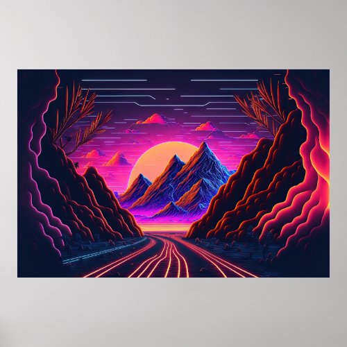 A Synthwave Journey Through the Mountains Poster