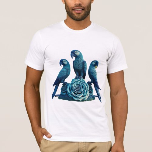 a t_shirt adorned with two blue parrots