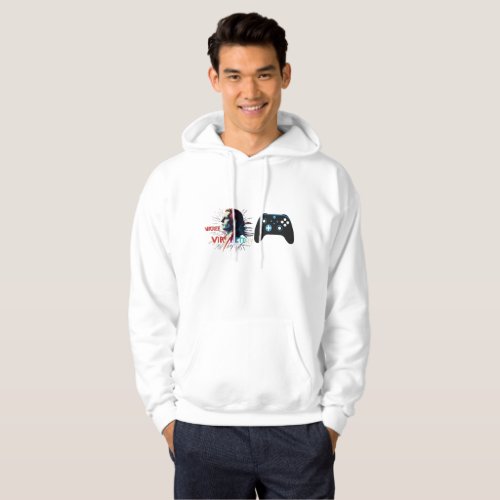 A t_shirt design with text Virtual Victory  Hoodie