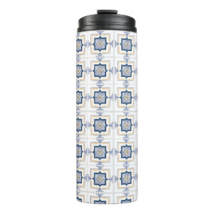 A tall, cylindrical travel mug with a black lid 