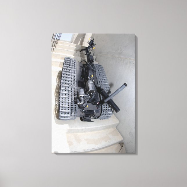 A Talon 3B robot unit climbing a flight of stai Canvas Print (Front)