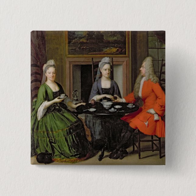 A Tea Party (oil on canvas) Button (Front)