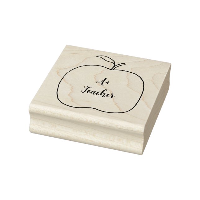 A+ Teacher, Apple Outline Rubber Stamps, Your Text Stamp (Stamp)
