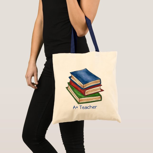 A+ Teacher Librarian Library Book Stack School Tote Bag (Front (Product))