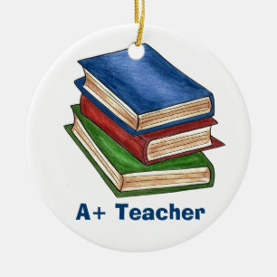 A+ Teacher Library Book Stack Teaching Librarian Ceramic Ornament